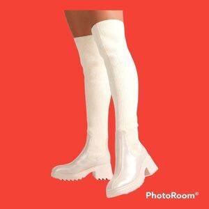 EGO CICI Cream Knit Over The Knee Boots NIB